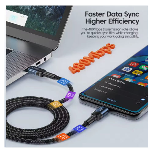 3M Toocki 100W USB-C til USB-C Kabel – Lynrask lading for MacBook og mobil