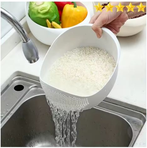 Rice Drain Basket plastsil med håndtak for ris, frukt og grønnsaker