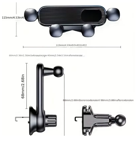 Sammenleggbar mobilholder for bil med 360 graders rotasjon og ventilfeste
