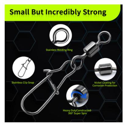 Duo-Lock Snap Swivels 50 stk – Kraftige kulelagersvivler i rustfritt stål og messing